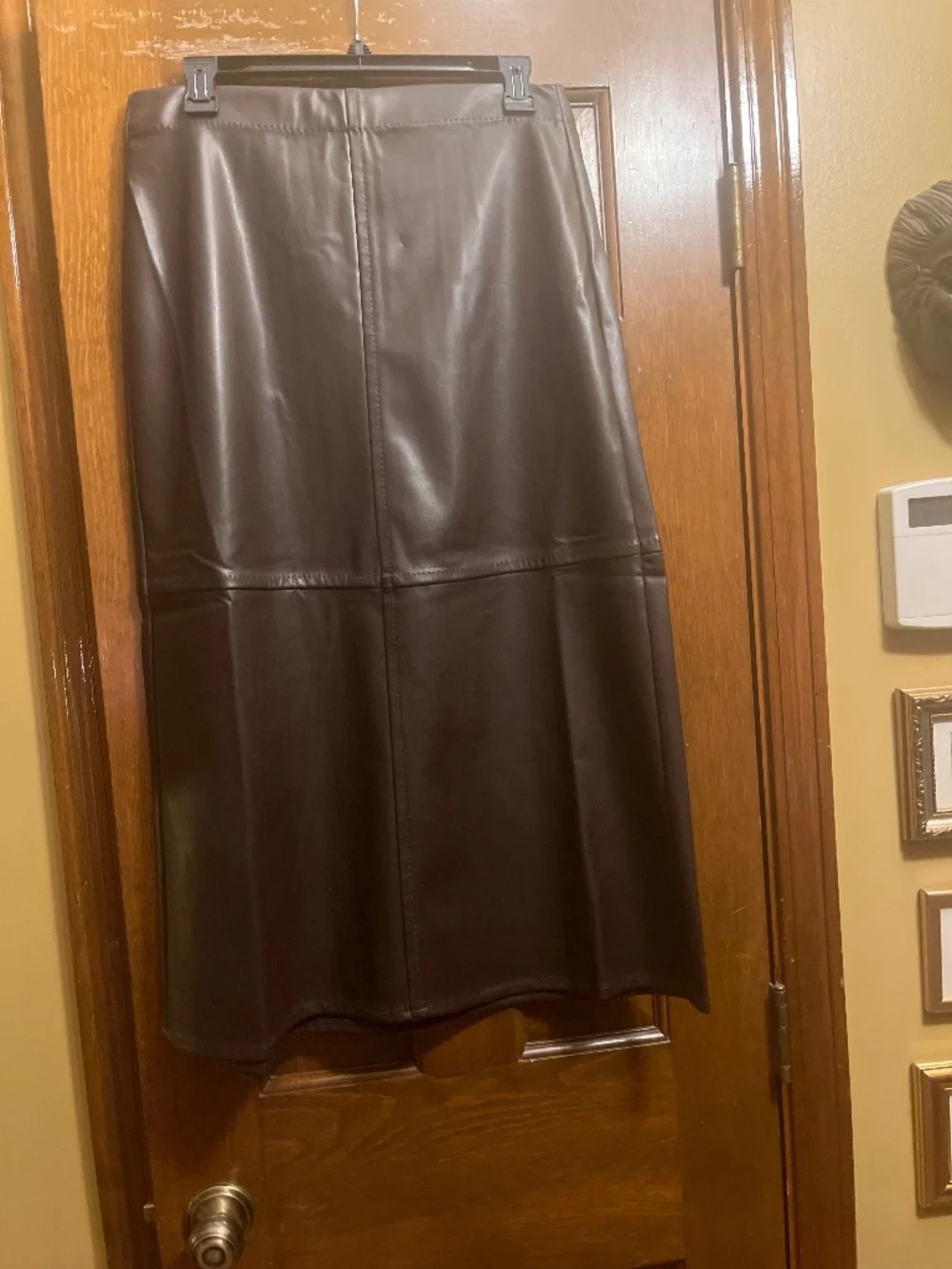 NWT Max Studio Dark Brown Faux Leather MIDI Skirt. Sz. Med. Super Cute!
